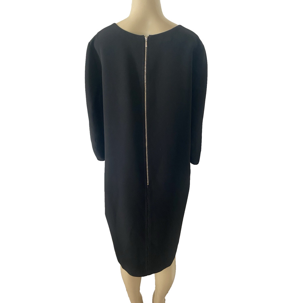 Lafayette 148 Dress Black Round Neck 3/4 Sleeve Shift Knee Pockets Back Zip 16 - Picture 3 of 9